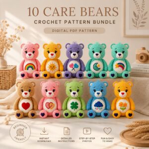 10 Rainbow Heart Bears Crochet Pattern Bundle